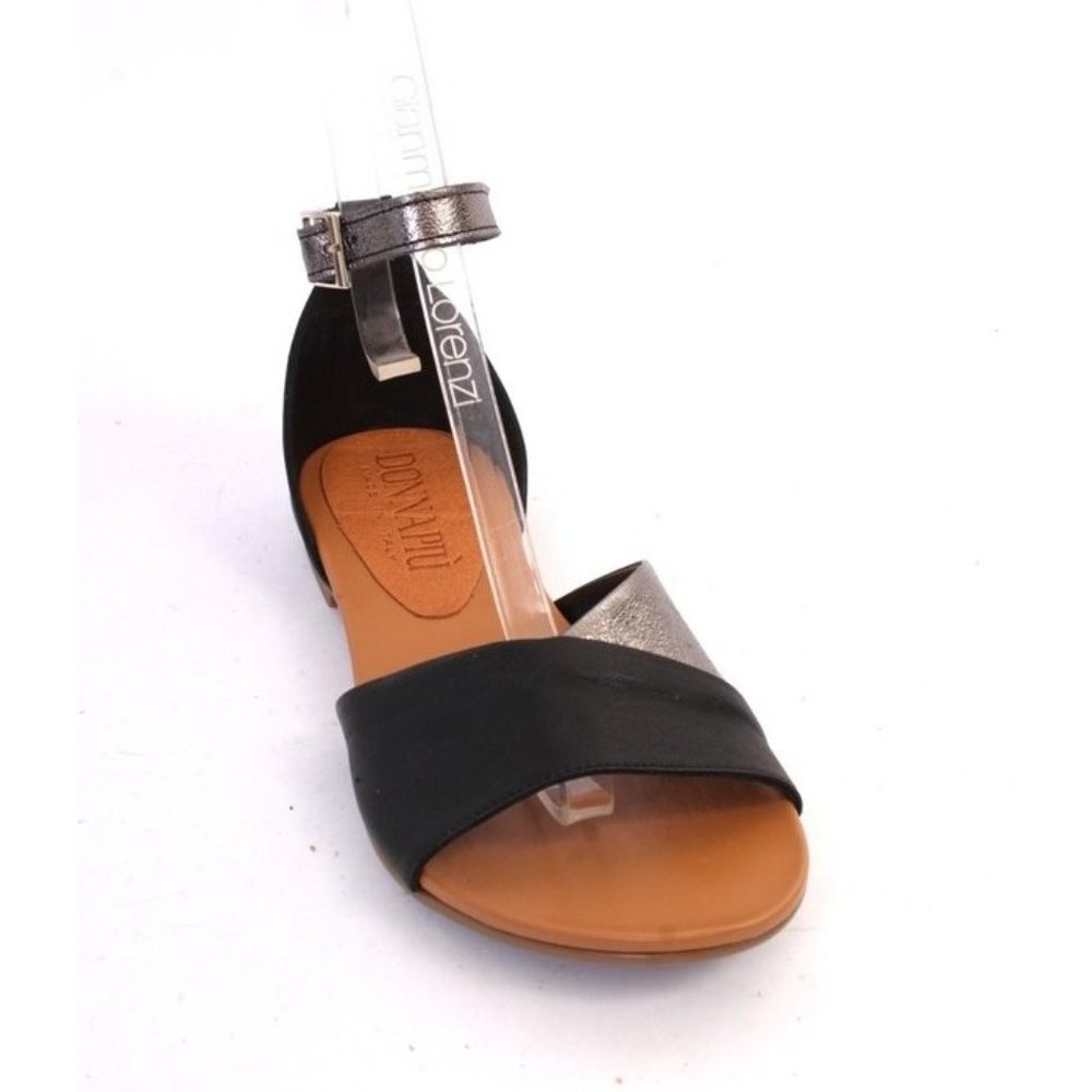 Donna Piu 3017 Black Silver Leather Open-Toe Slides Sandals Shoes